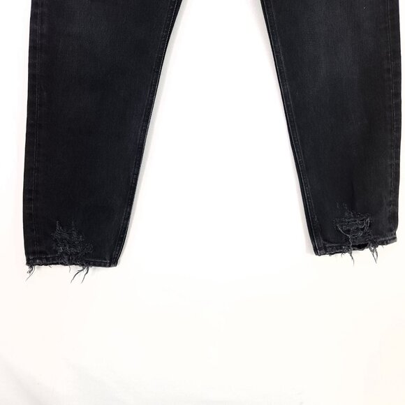 AGOLDE Straight Leg Jeans Women’s 29 Distress Black Button Fly Mid Rise Denim - Picture 6 of 15